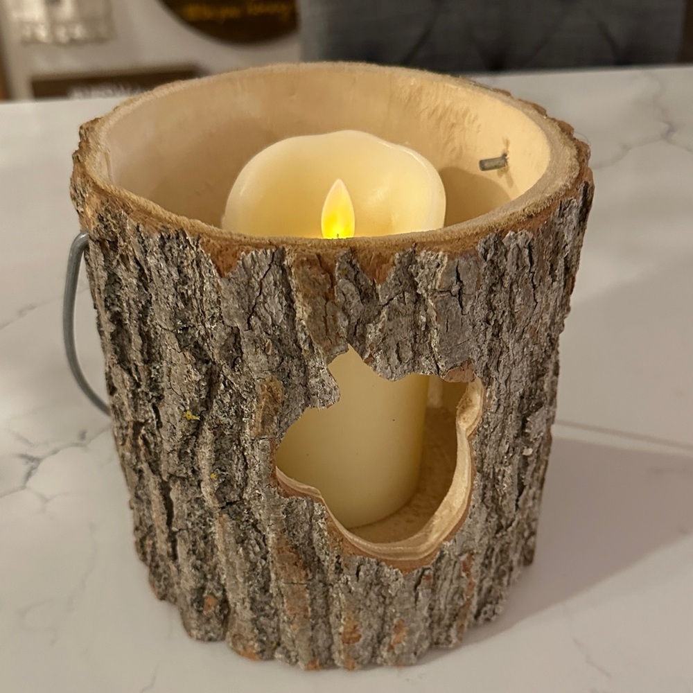 Rustic Wood Bark Candle Holder